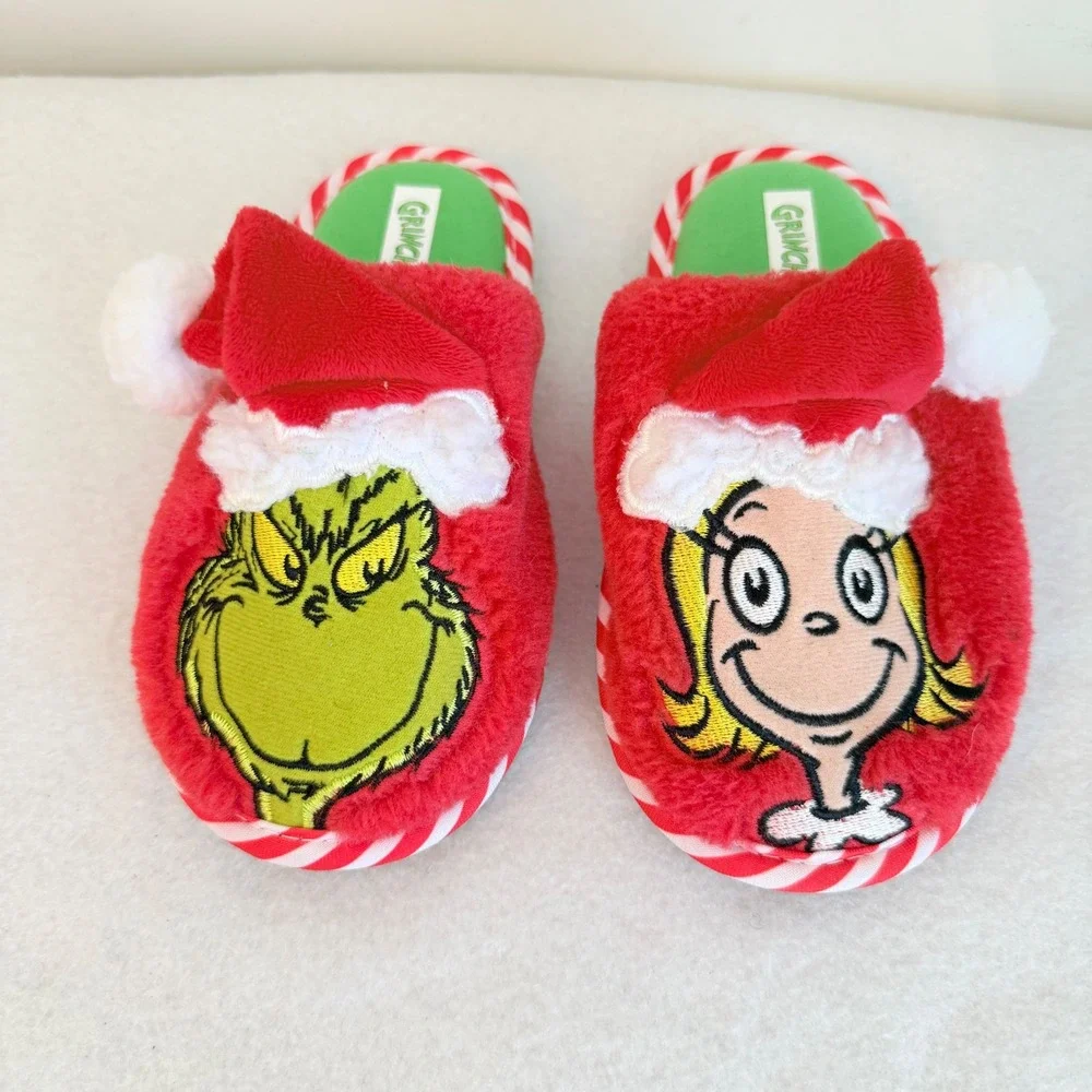 Dr Seuss Grinch Cindy Lou Who Christmas Slippers Womens Size 11-12 Red